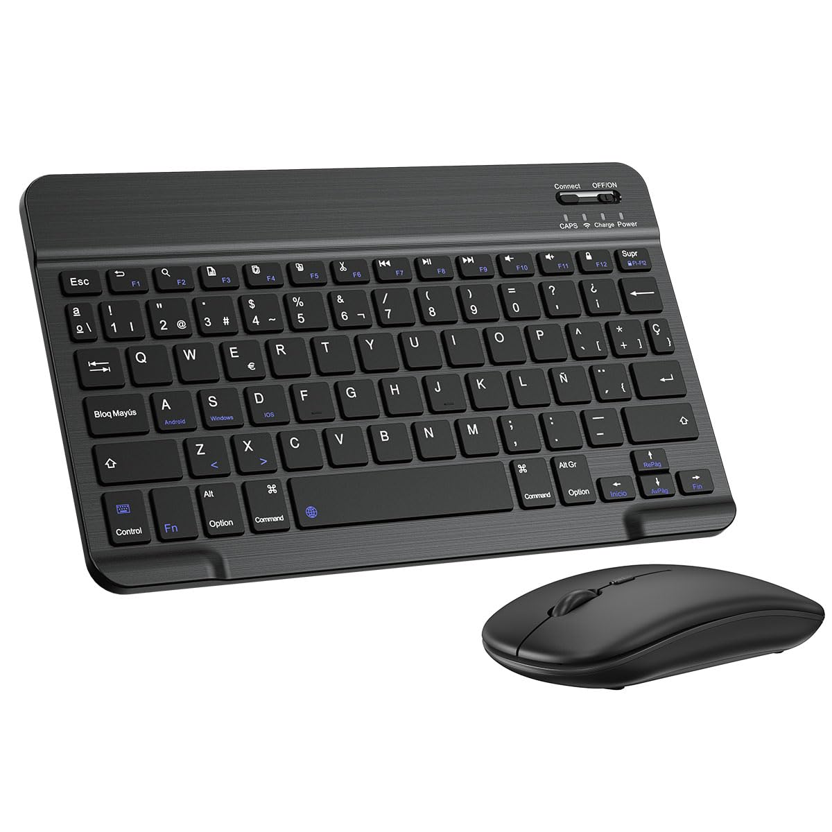 Cimetech Teclado y Ratón Inalámbrico Bluetooth, Teclado ergonómico ultradelgado con batería Recargable integrada, Compatible con iOS, Mac, iPad, Windows y Versiones posteriores, Español QWERTY, Negro