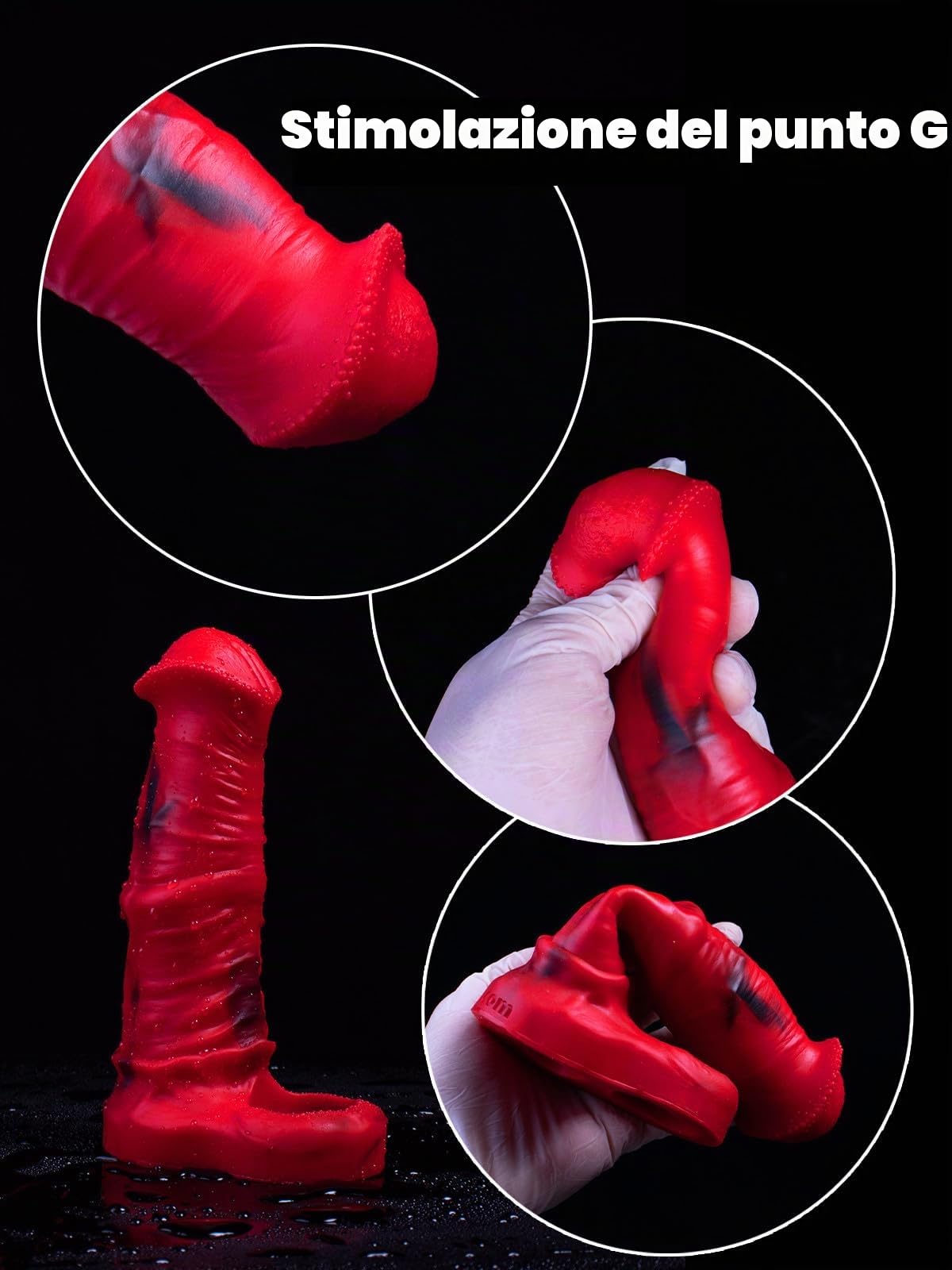 Guaina di estensione in silicone a forma di cavallo per pene maschile con fibbia estensibile per aumentare la lunghezza e la circonferenza (rosso)