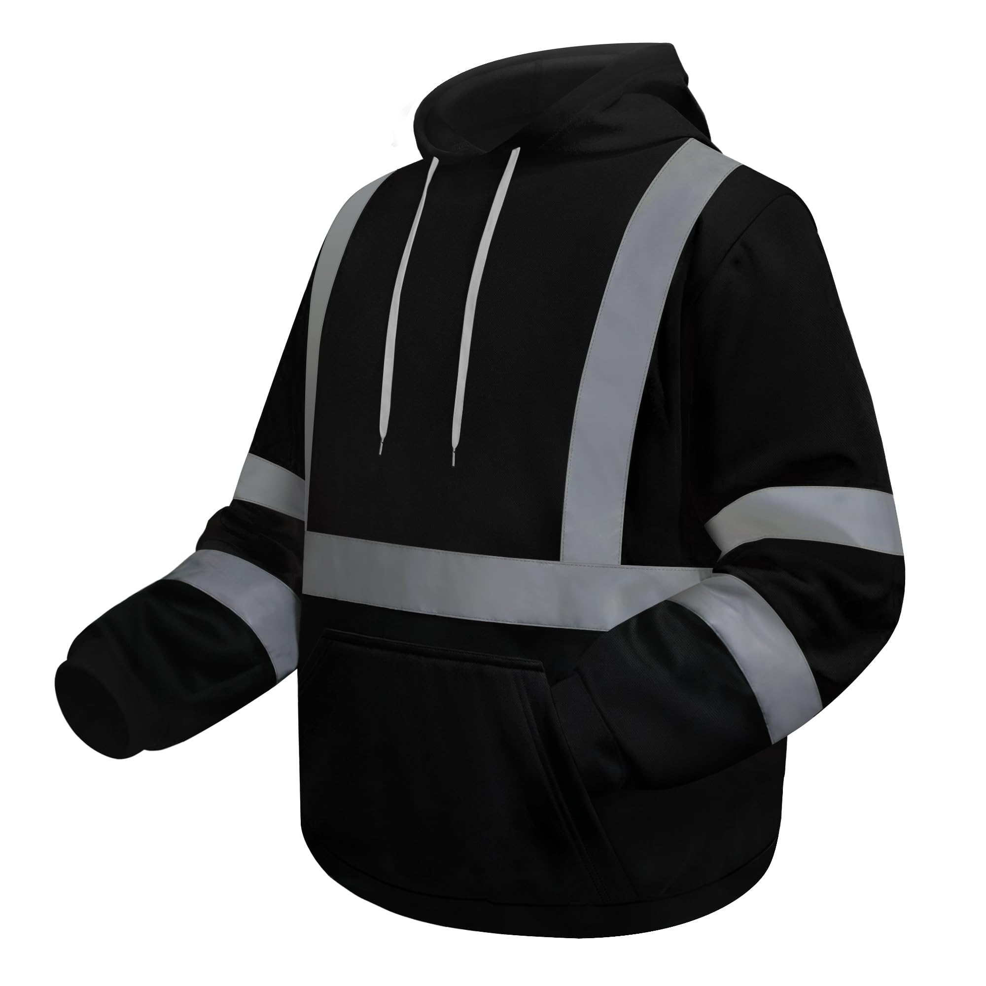 Uno Mejor Safetyhood for Men & Women Class 3 Hi Vis Reflective Sweatshirt for Night Surveys & Construction - ASIN TTWY - Large, Black