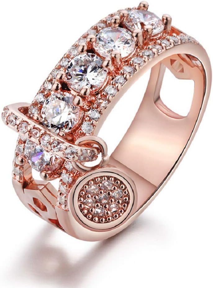 MAIHAO 18k Rose Gold Rhinestone Disc Ring Crystal Birthstone Ring Vintage Womens CZ Cubic Zirconia Cocktail Ring Engagement Wedding Band Ring for Women Size 6-10 (US Code 8)