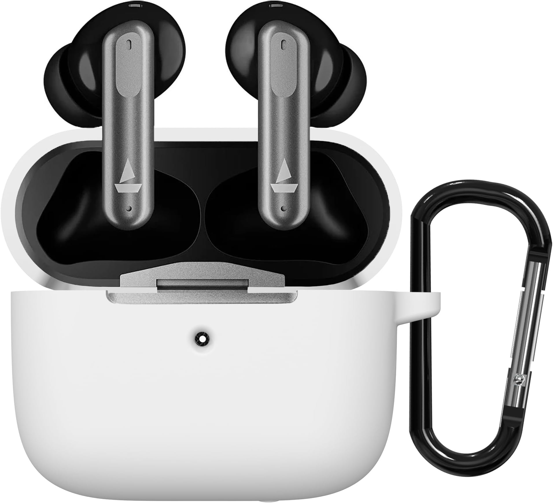 Sounce Soft Silicone Case Cover Compatible with Boat Airdopes 111v2 –Scratch-Resistant Shockproof Protective Skin with Keychain Clip (White)