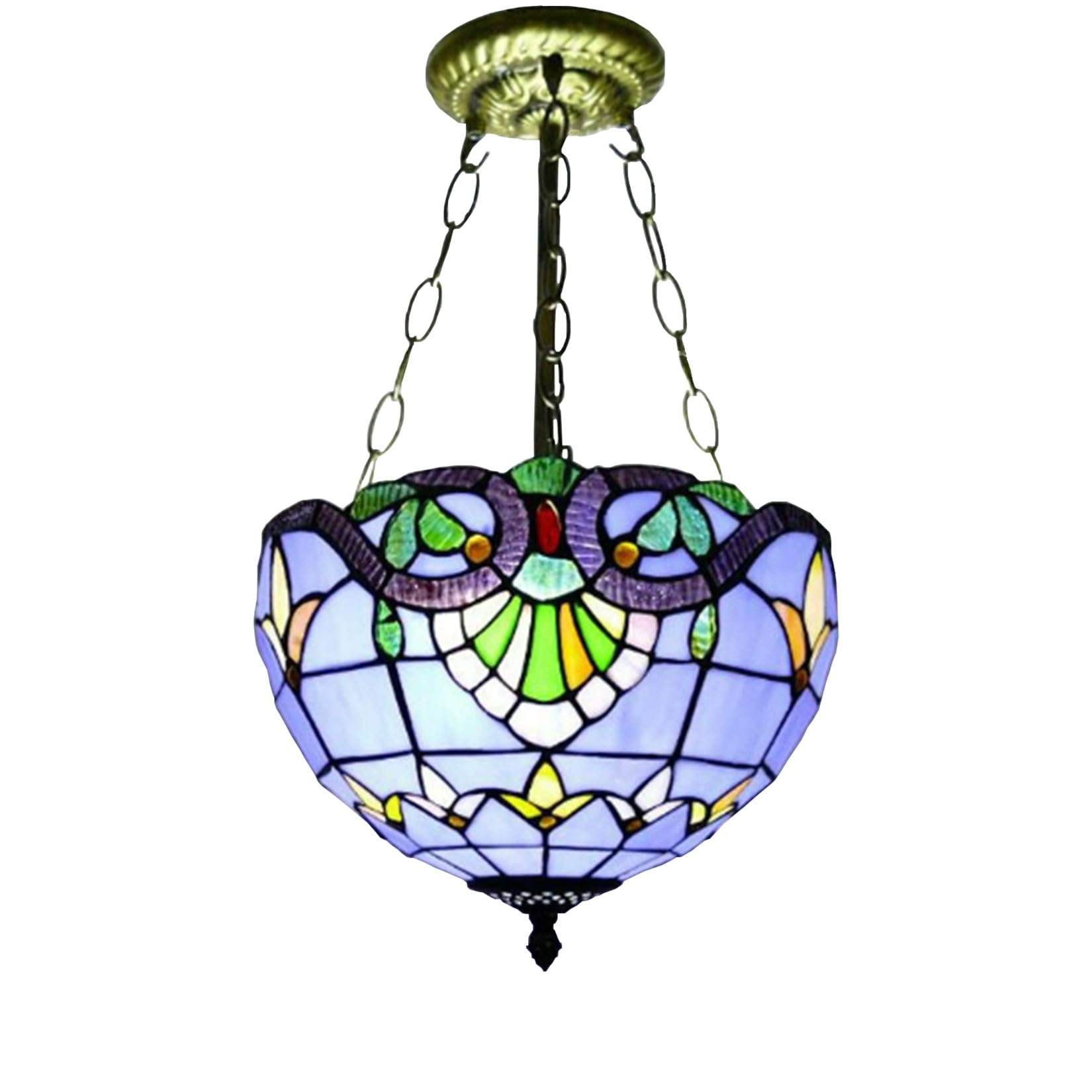 NHPJFDC Baroque Blue Pendant Lamp, Tiffany Style Stained Glass Ceiling Hanging Indoor Anti-Chandelier Chandelier Art Light for Living Room Restaurant Bedroom Corridor Balcony Hotel,12inch