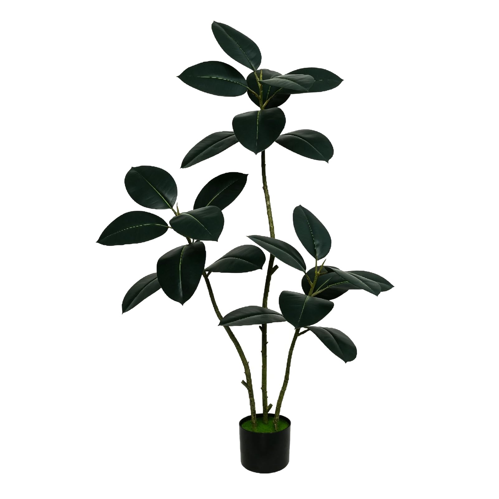 Asixxsix Arbre à Caoutchouc Artificiel avec 3 Têtes et 21 Feuilles Brillantes (130 cm)