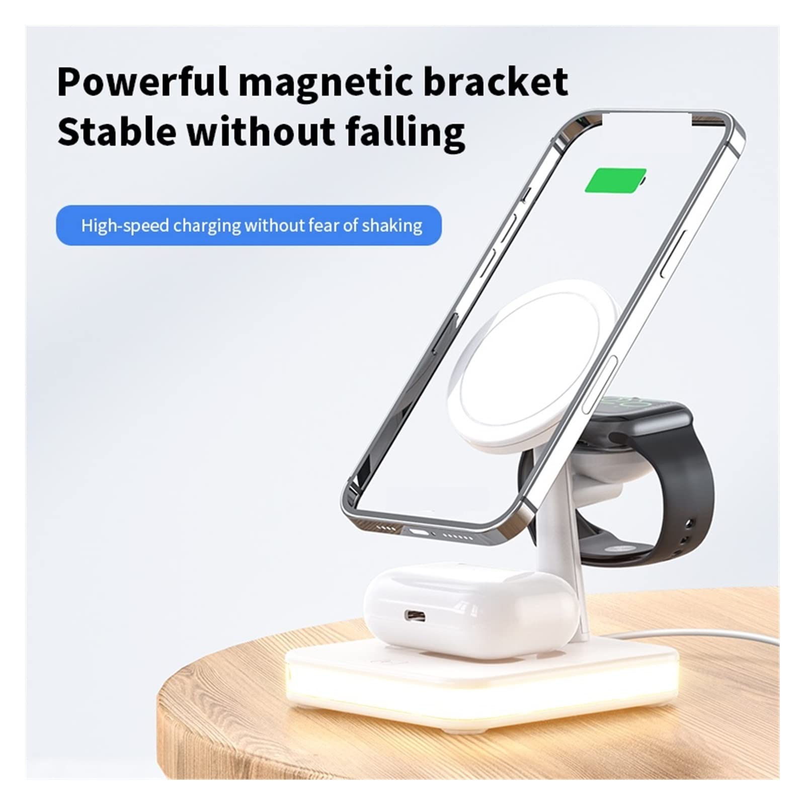 Chargeur magnétique sans Fil Chargeur sans Fil magnétique 30W 3 en 1 for Macsafe Phone Watch Earphone Station de Chargement Rapide pour téléphone, Montre, écouteurs(Color:3 in 1 with Plug)