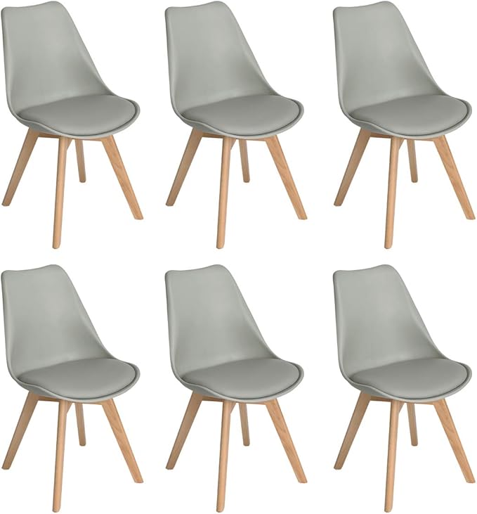 H.J WeDoo Padded Dining Chairs Set Of 6, Grey Kitchen Chairs with