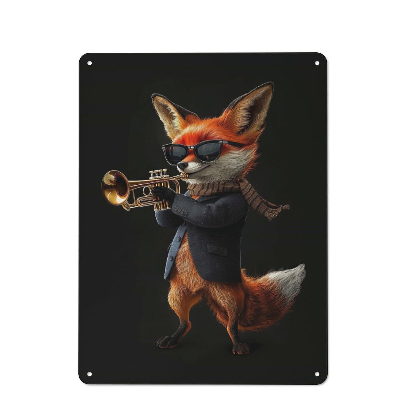 Junmoney Style-14 Simple Retro Fox Trumpet Metal Desk Wall Sign 40X30cm, Studio Wall Plaque For Workspace, Cafe, Shop Or Desk Area