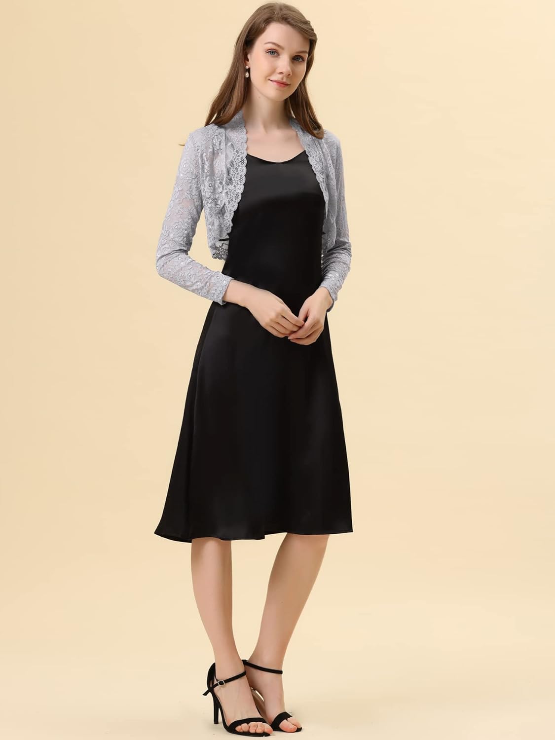 Allegra K Women's Elegant Crop Cardigan Sheer Floral Lace Bolero Shrug Top - Image 2