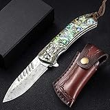 NedFoss Damast Taschenmesser Klappmesser Damaststahl Messer Outdoor Damastmesser, kreative Geschenk-Idee, Vatertagsgeschenk & Geschenke zum Vatertag, 7cm Klinge (Farbiges Harz)