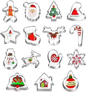 Hibery 15 Pcs Christmas Cookie Cutters, Holiday Cookie Cutters Including Snowman, Gingerbread, Christmas Tree, Snowflake G...