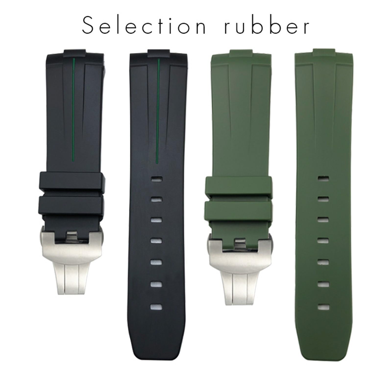 24 mm Nature Noire Nature Soft Silicone en Caoutchouc pour PAM00111 / 441 Bracelet étanche à Boucle