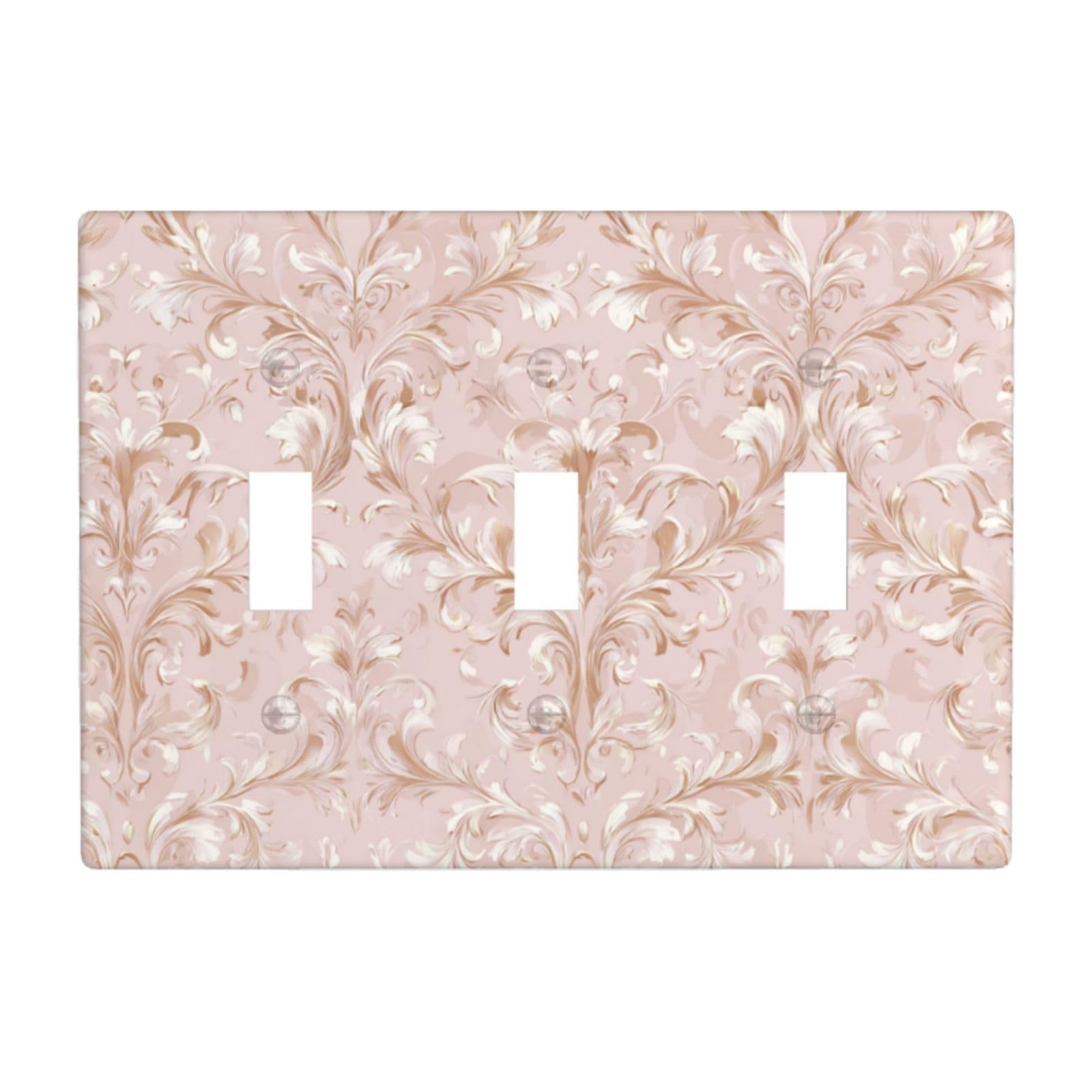 Woshuwo White Romantic Scrollwork Motifs Blush Pink Ivory Light Switch Covers 3 Gang Triple Toggle Wall Plate Switchplate Electrical Faceplate For Bathroom Kitchen Bedroom Decor