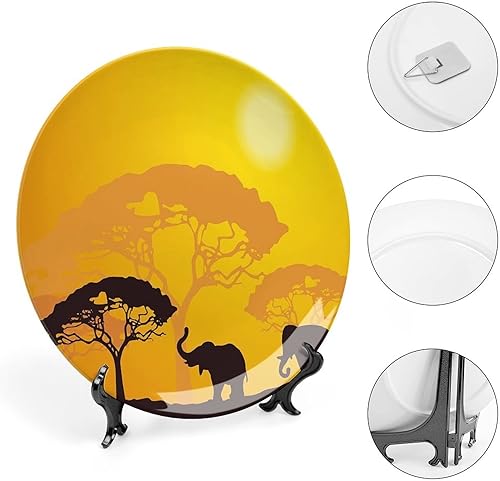 Miniatura 4 de LIGUTARS Platos de cerámica, platos de cerámica decorativos de animales, animales africanos, elefantes, vigas de sol, árboles, 6 pulgadas, para