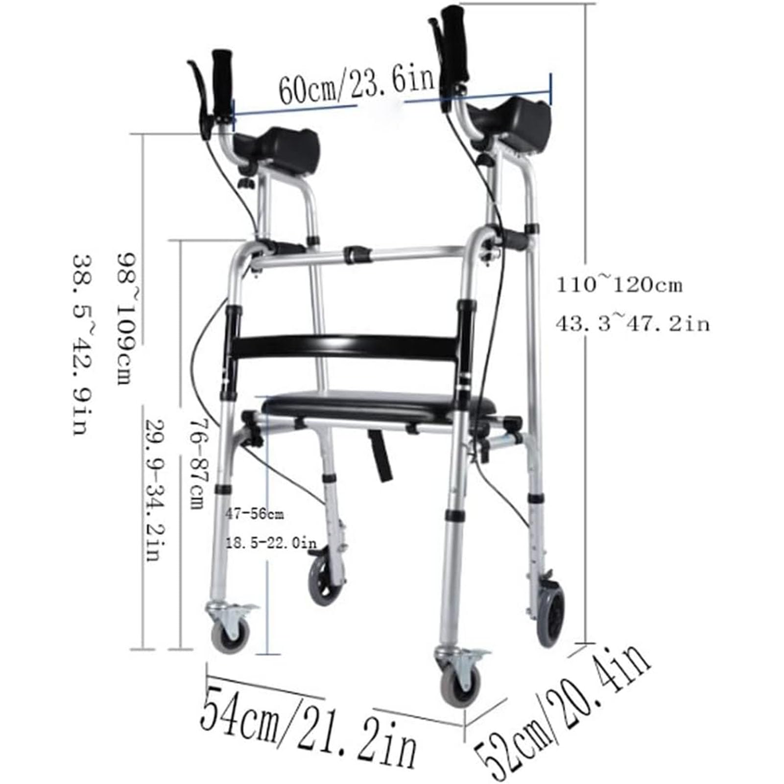 LoJax Andadores para Personas Mayores, Andador Estándar Plegable con 4 Ruedas Y Reposabrazos Extraíbles, Andador Auxiliar De Rehabilitación De Aleación De Aluminio