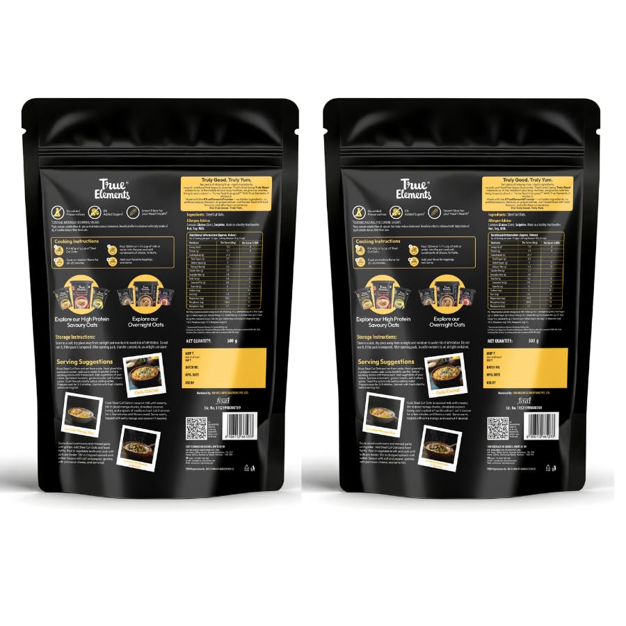Image of True Elements Steel Cut Oats 500 g*2 - Diabetic Friendly | High in Protein and Fiber | Gluten Free Oats | Healthy Breakfast Cereals