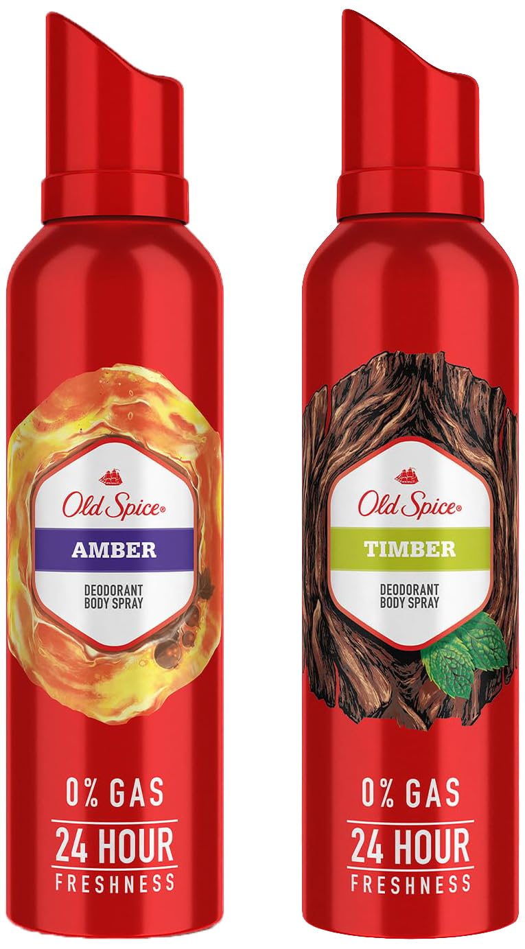 Amber No Gas 24 hour Long Lasting Freshness Deodorant Perfume Body Spray For Men & Old Spice Timber No Gas 24 hour Long Lasting Freshness Deodorant Perfume Body Spray For Men