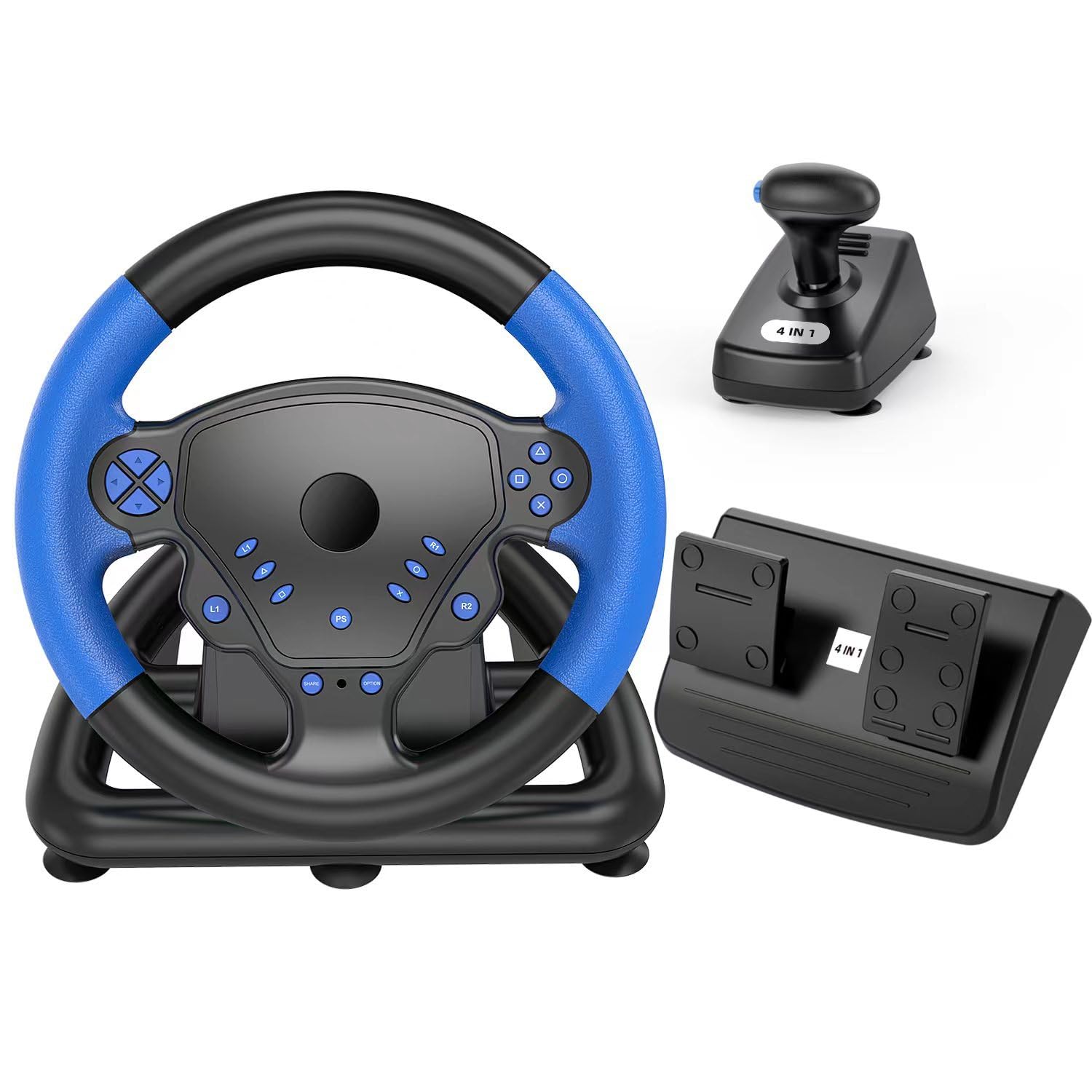 PUSOKEI Volante de Carreras de 135 Grados, Volante con Retroalimentación de Fuerza de Doble Motor con Pedales y Palanca de Cambios, para PC, Consola de Juegos, Smart TV