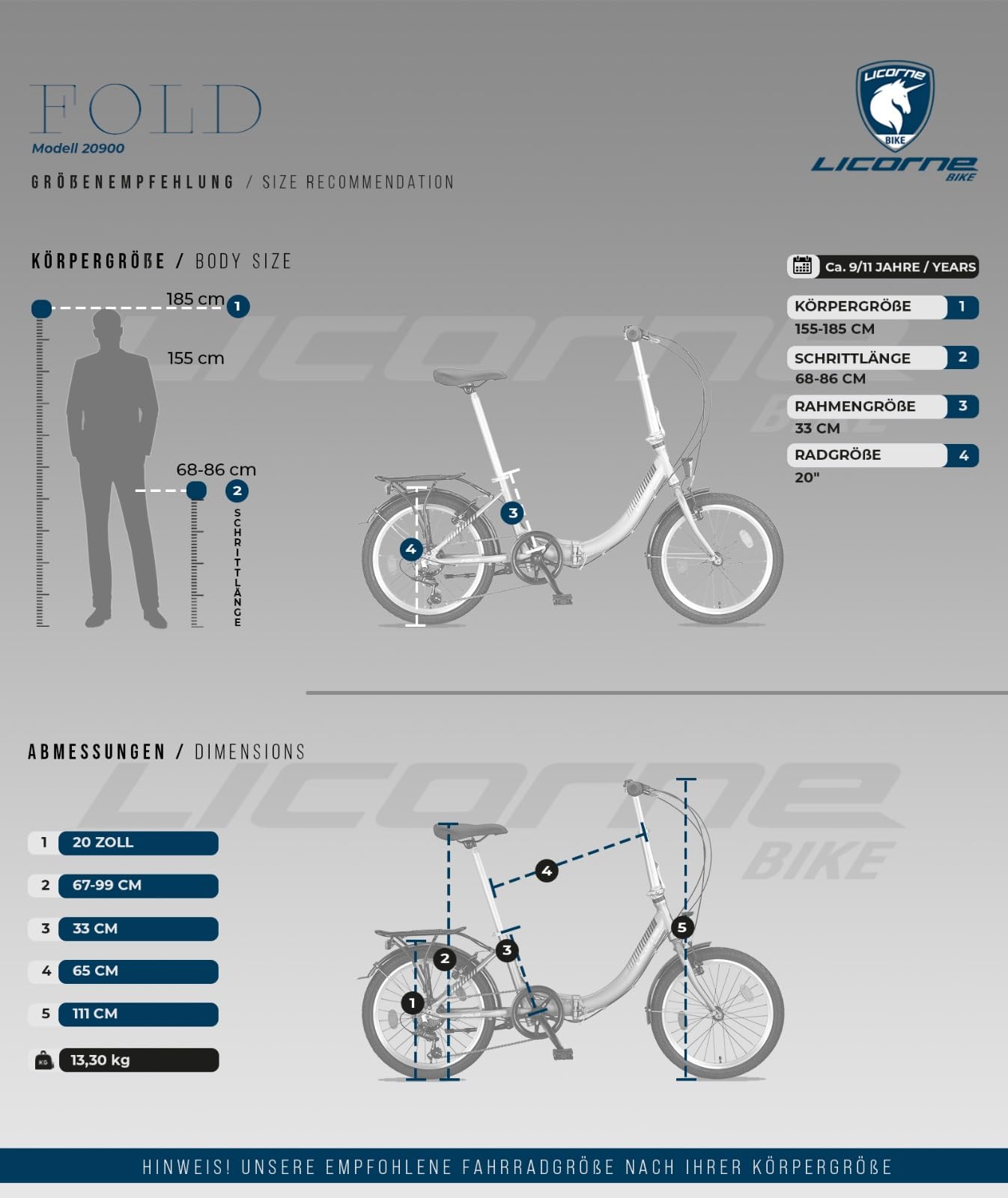 Licorne Bike Fold Premium - Bicicletta pieghevole in alluminio a 6 marce, cambio a catena Shmano, sistema Quick Fold, bicicletta pieghevole