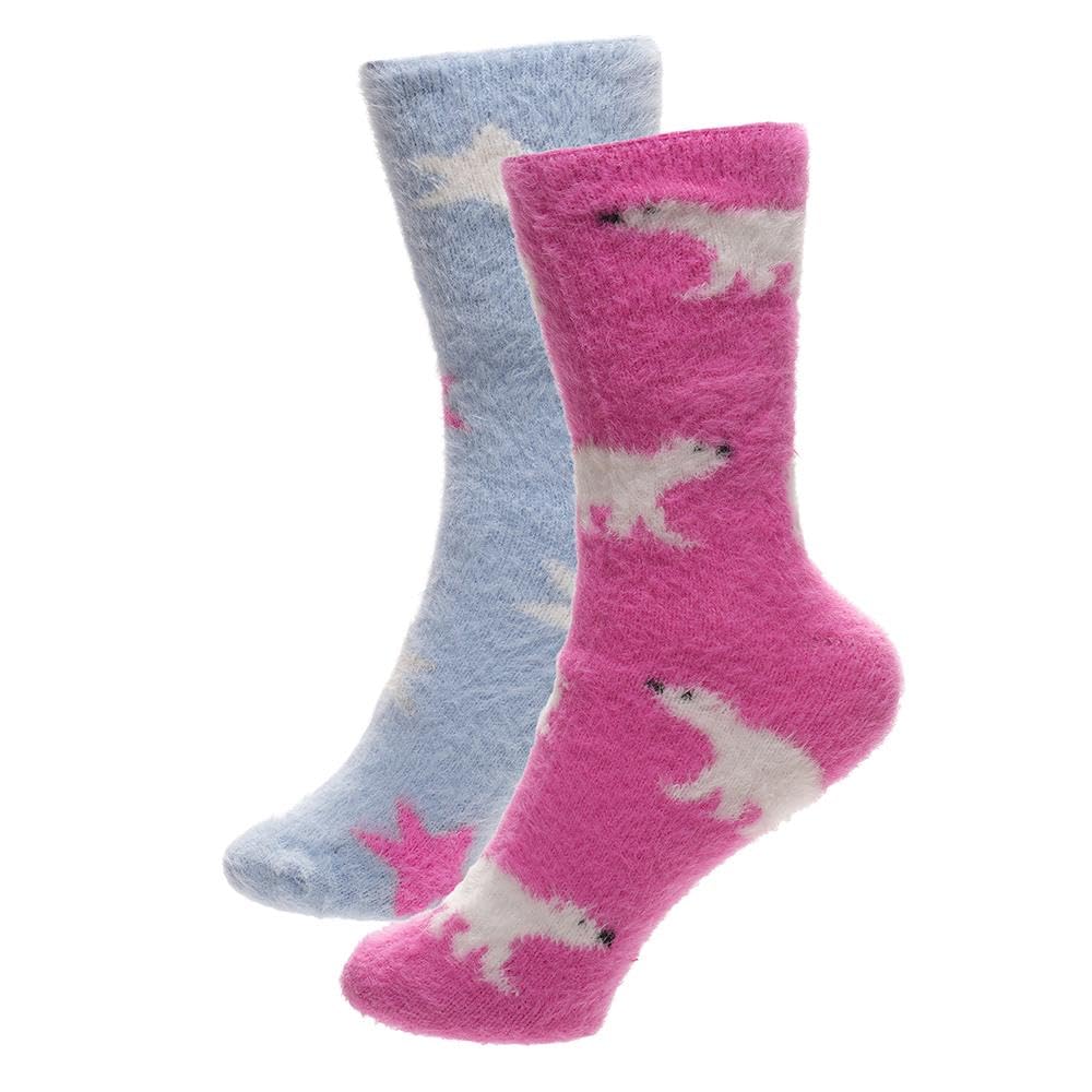 A2z Women's Polar Bear 2 Pack Novelty Chenille Cosy Socks Soft Brushed Warm Winter - Socks Lds 1437 2 Pack 4-8
