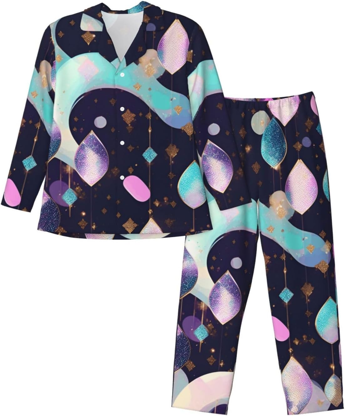 Glittery Pretty Pattern Print Luxurious Mens Pajamas Set,Breathable Pajamas Set,Perfect For Lounging Bed,Sofa