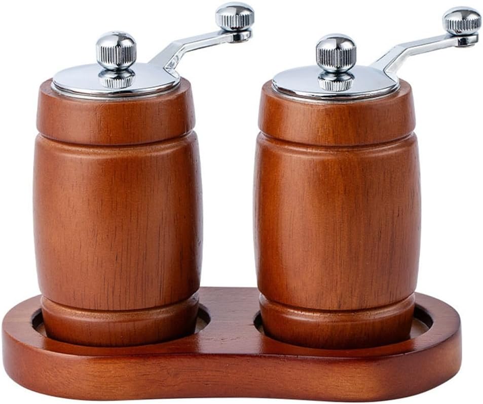 Hand Cranked Pepper Grinder Black Sea Salt Grinding Bottle Storage Base Set