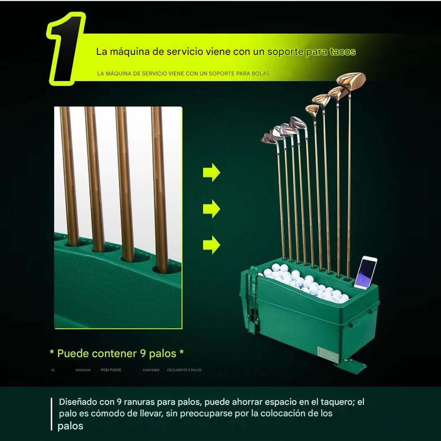 Dispenser di palline da golf per pratica, lanciatore di palline da golf, allenatore di swing e organizer di mazze per putting green, campo di pratica, sport e giochi in interni ed esterni