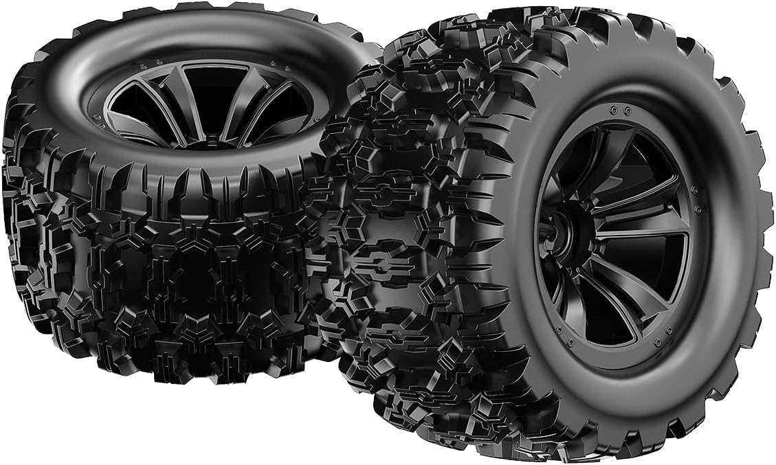 2PCS Original 12mm Hex Hub Wheel Rims & Rubber Tires for 1/10 Off-Road RC Car, 1/10 RC Car Accessories Wheels, Spare Parts for 10208, 1015A