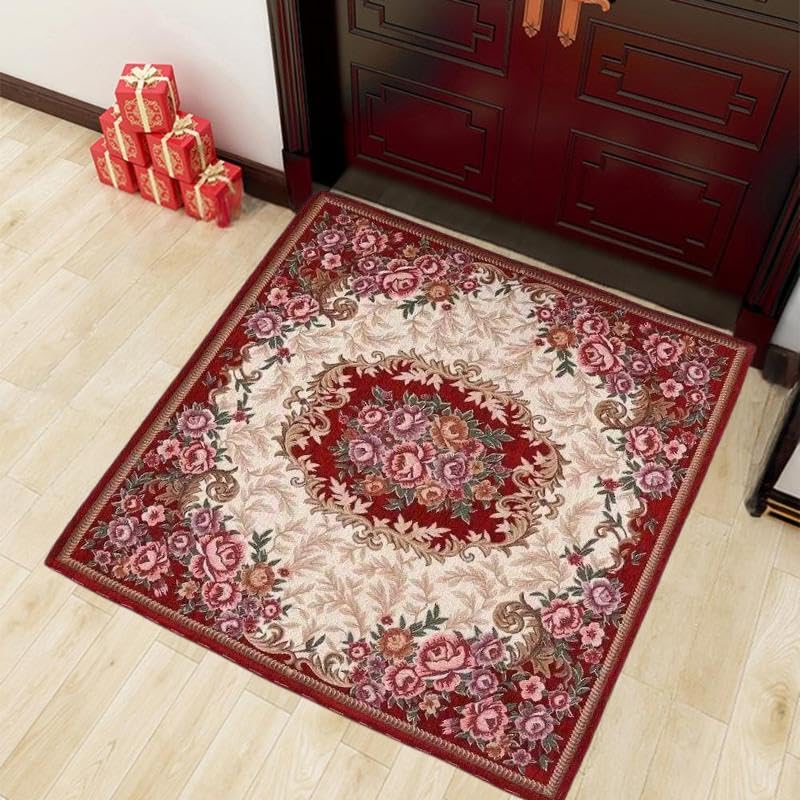 Tapis lavable en machine et antidérapant rétro floral beige 130x130