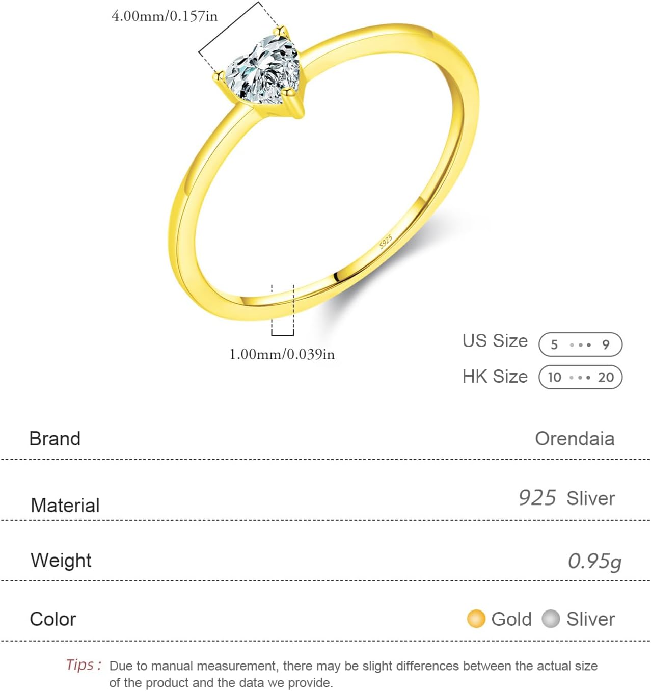 S925 Sterling Silver Heart-Shaped CZ Ring for Women – Dainty Sparkling Solitaire Love Ring, Minimalist Statement Band for Index Finger - Image 3