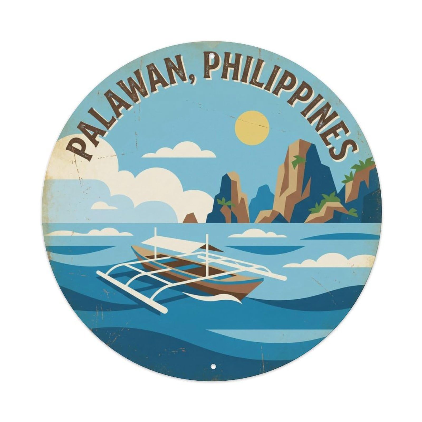 Woodblock Palawan Island Adventure Philippines Metal Tin Sign