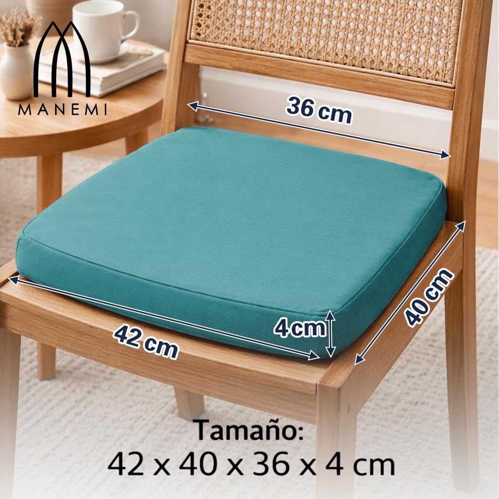 Pack 6 Cojín para silla 42x40x4 cm｜Repelente al agua y fácil de limpiar｜Con cintas de sujeción｜Funda con cremallera desmontable｜Uso interior y exterior｜Ideal para comedor, terraza, jardín u oficina