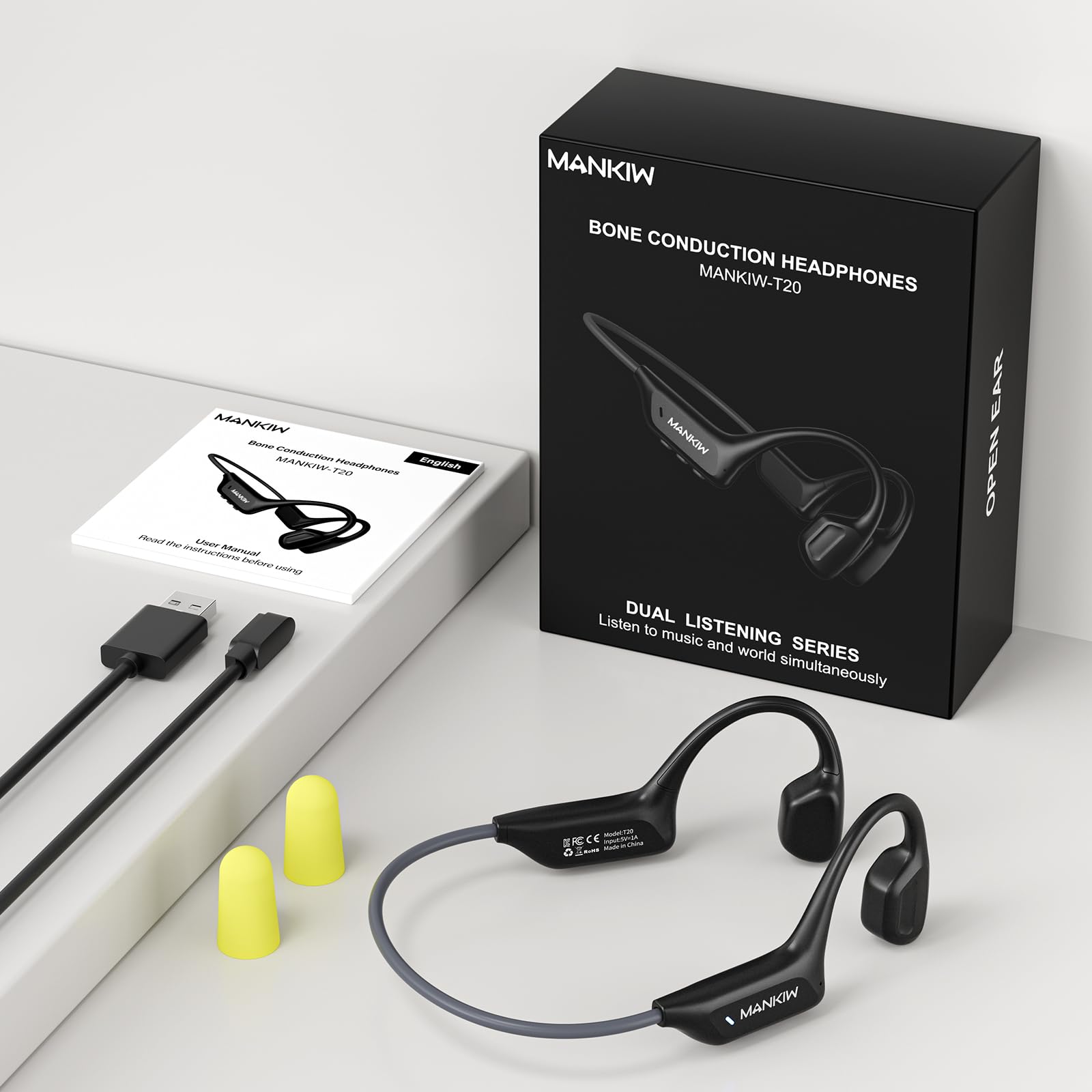 MANKIW Cuffie Conduzione Ossea, IP68 Cuffie Open Ear Bluetooth 6.0, Auricolari Conduzione Ossea per Fitness, Corsa, Auto, Escursionismo