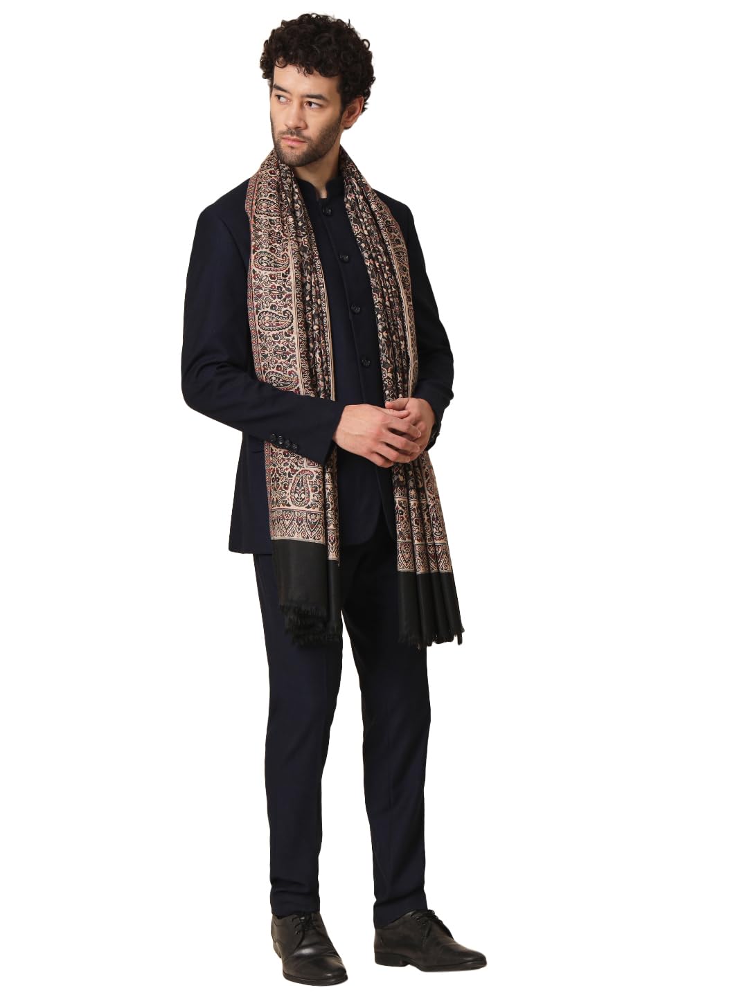 Woollen Kani Weave Shawl for Men, Traditional Evergreen Floral Jaal Shawl