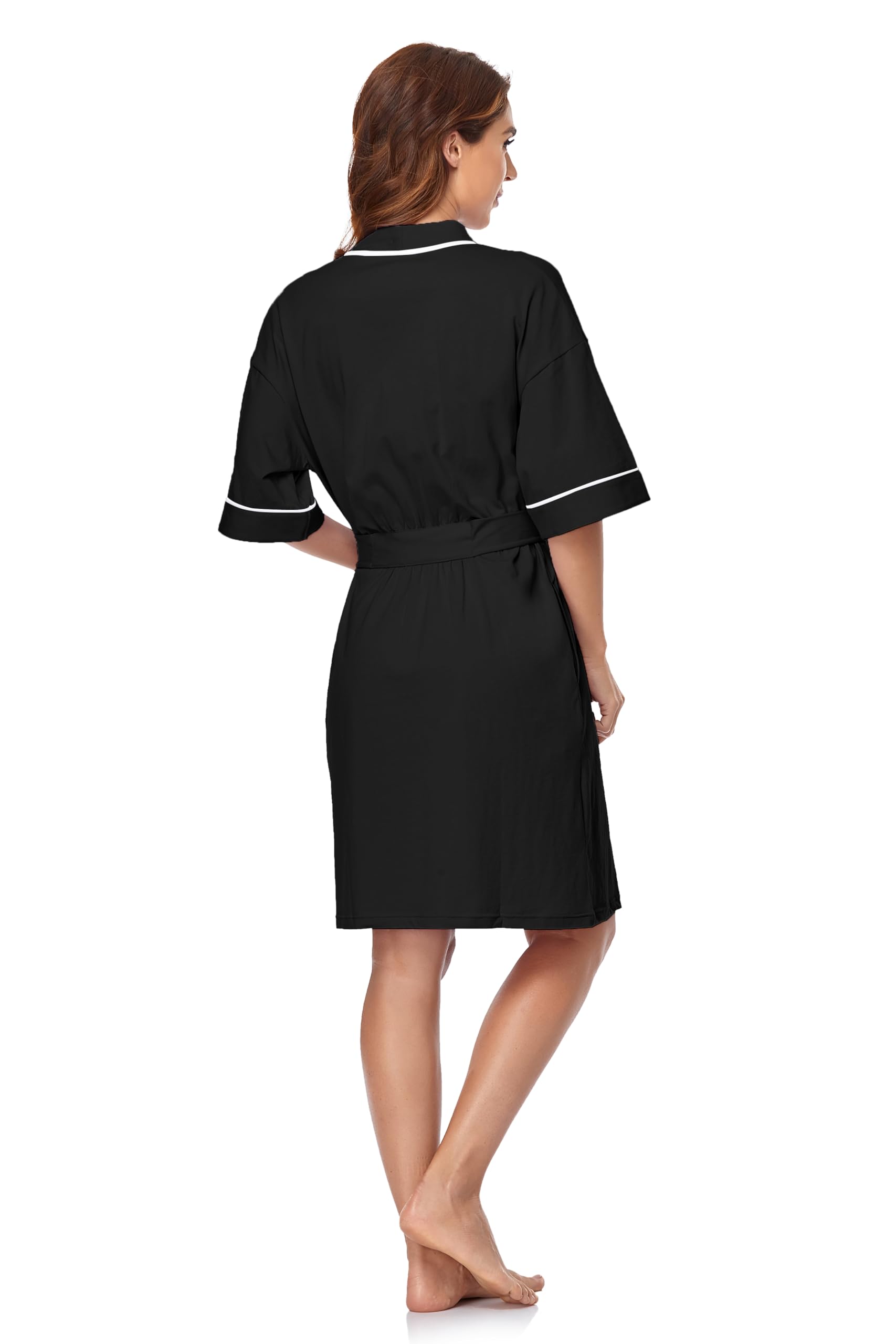 EA'S SECRET Morgenmantel Damen Leicht 100% Baumwolle V-Ausschnitt Schlafanzug Kurz Kimono mit Gürtel Taschen für Spa