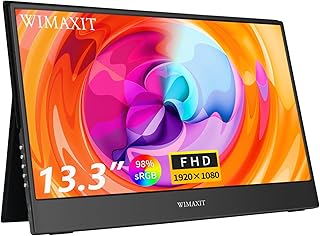 WIMAXIT 13.3Inch Portable Monitor, 100% sRGB IPS HDR Second Gaming Screen 1920x1080P, Ultra Thin External Monitor USB-C HDMI Build in Speaker Type-C for Laptop, PC, PS4, Xbox, Mobiles, Macbook