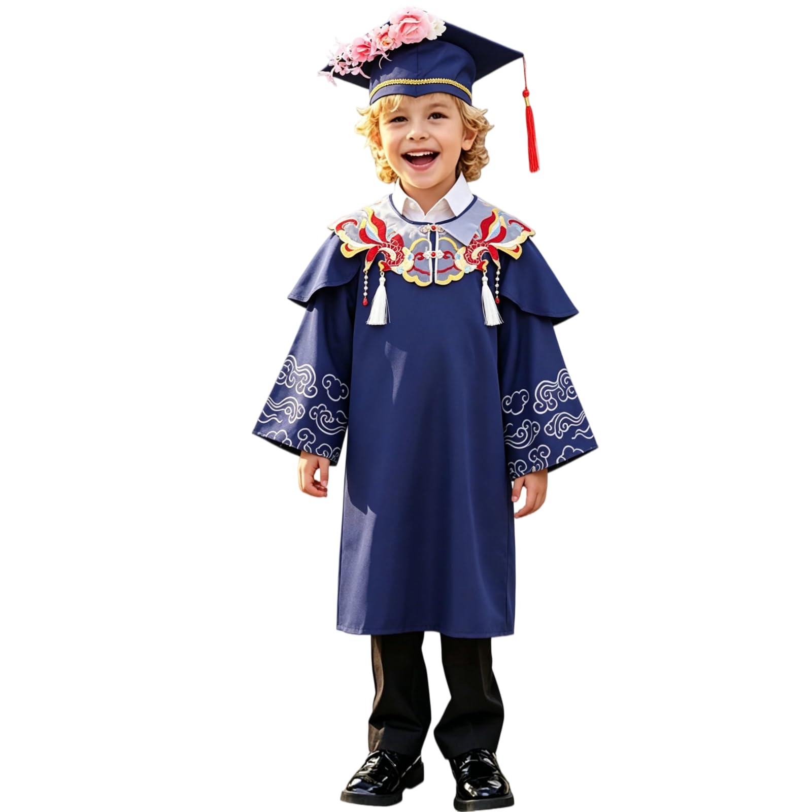 Kindergarten 2025 Graduation Cap and Gown Tassel Sets with Charm 2PCS Graduations Stoles for Kids Grad Party Clothes