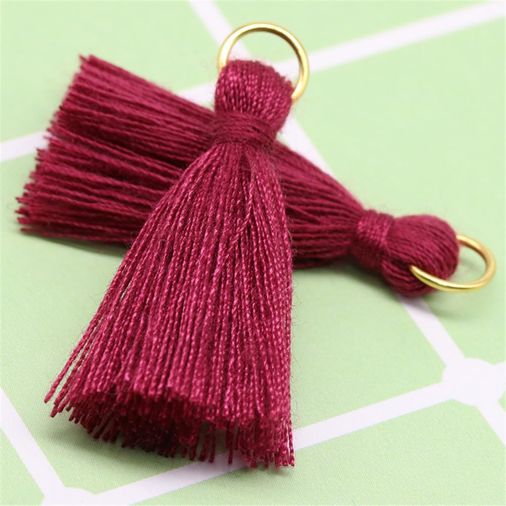 40 Pieces 3cm Handmade Cotton Tassel Mini Craft Tassels Small Decorative Tassels Pendant Tiny Bookmark Tassels Fringe Trim Cotton Key Chain Tassels for DIY Craft Supplies Home Decor (Dark Red)
