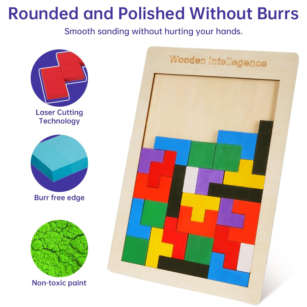 Ainiv Tangram Puzzles, 3 w 1 Drewniane Puzzle Inteligencji Zestaw, Drewniana Układanka, Łamigłówka, Zabawki Edukacyjne, Pudełko Puzzle, Klocki Budowlane, Prezent dla Chłopców i Dziewcząt