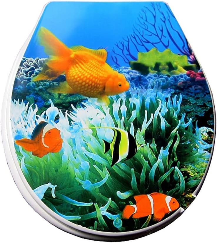 Toilet Lid Cover PP Goldfish Seat Set Colorful Marble Effect