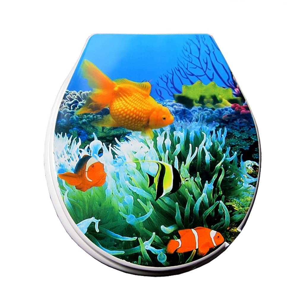 Ldhsjh As Shown Toilet Seat Cover Set Pp Colorful Marble Effect Goldfish Design, Colorful, Seat, Cover, Marble, Toilet, Effect, Set, Goldfish, Adjustable, Lightweight, Durable, Portable