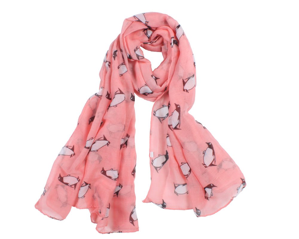 Fat-Catz-Copy-Catz Pink Cute Monty Penguin Print Lightweight Scarf