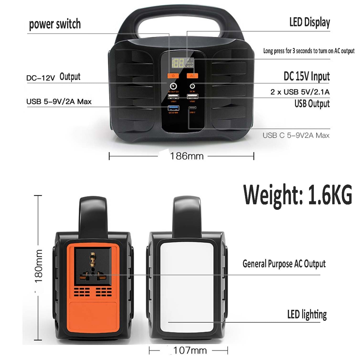 Central Eléctrica Portátil 155WH Generador Solar De 100 Vatios con Salida De Onda Sinusoidal Batería De Emergencia De 42000 Mah para Camping, Viajes Y Apagones