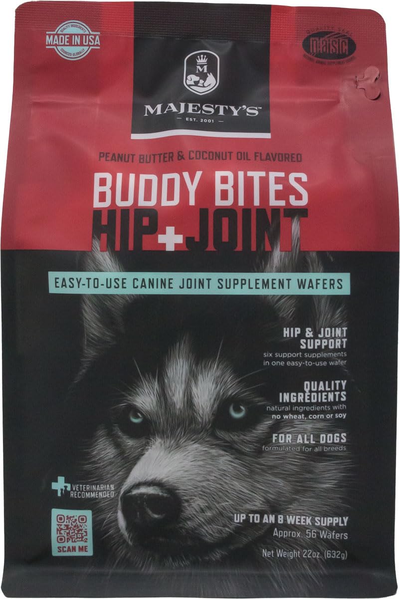 Majesty's Buddy Bites Hip and Joint Wafers for Medium / Large Dogs - Superior Support Supplement - Peanut Butter and Coconut Oil Flavored - 56 Count (Up To 8 Week Supply)