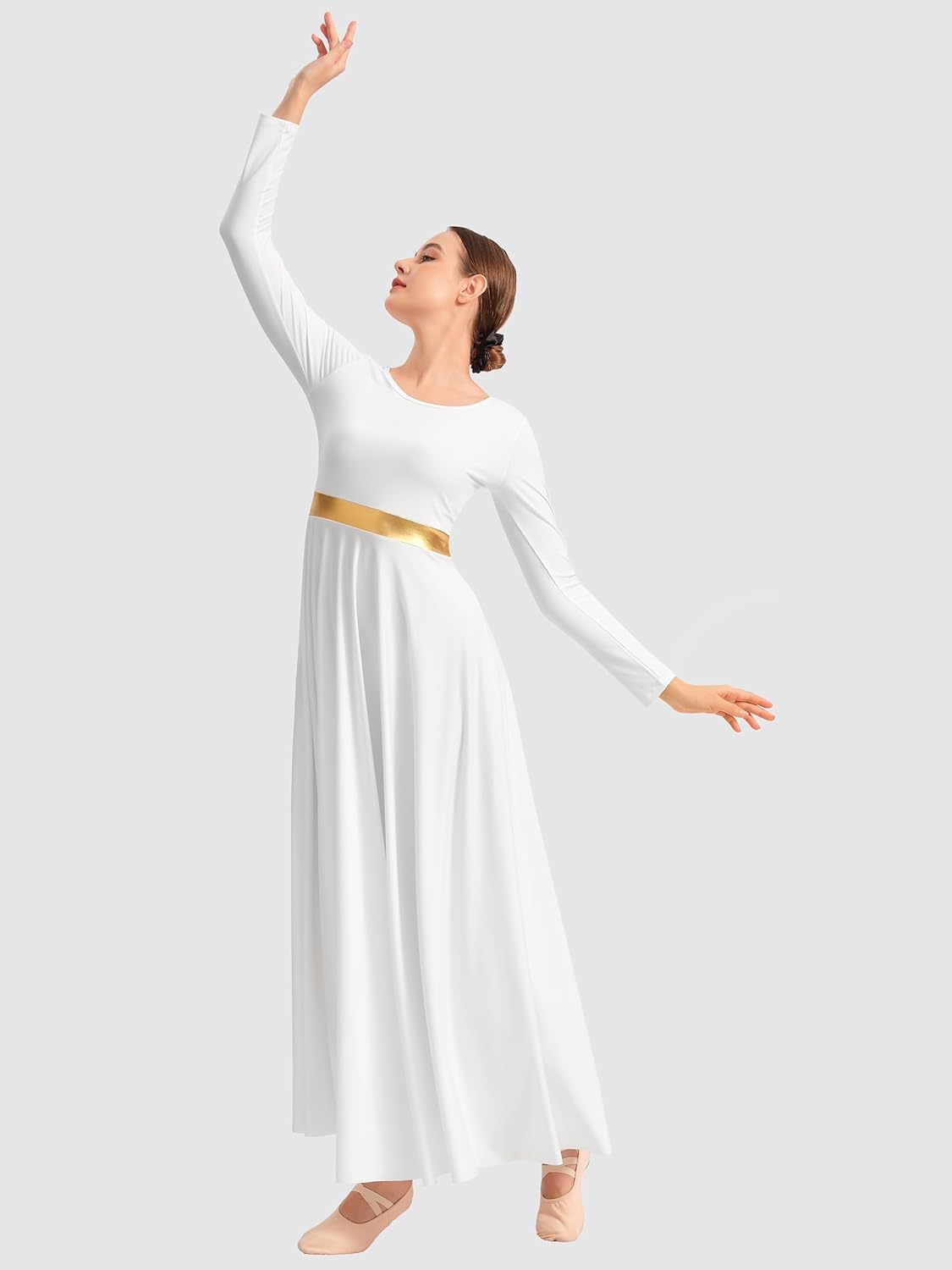 Girls Praise Dance Dress Long Sleeve Liturgical Metallic Church Robe - Image 3