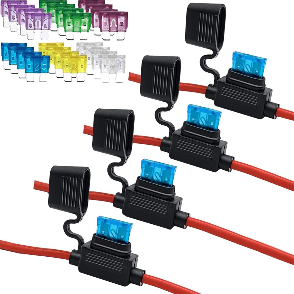 Hsthe Sea Fuse Holder ATC/ATO 4 Piece Set 10AWG Cord With Fuse Holder With 24 Pieces Standard Car Fuse 15A 20A 25A 30A 35A 40A Car Replacement Fuse