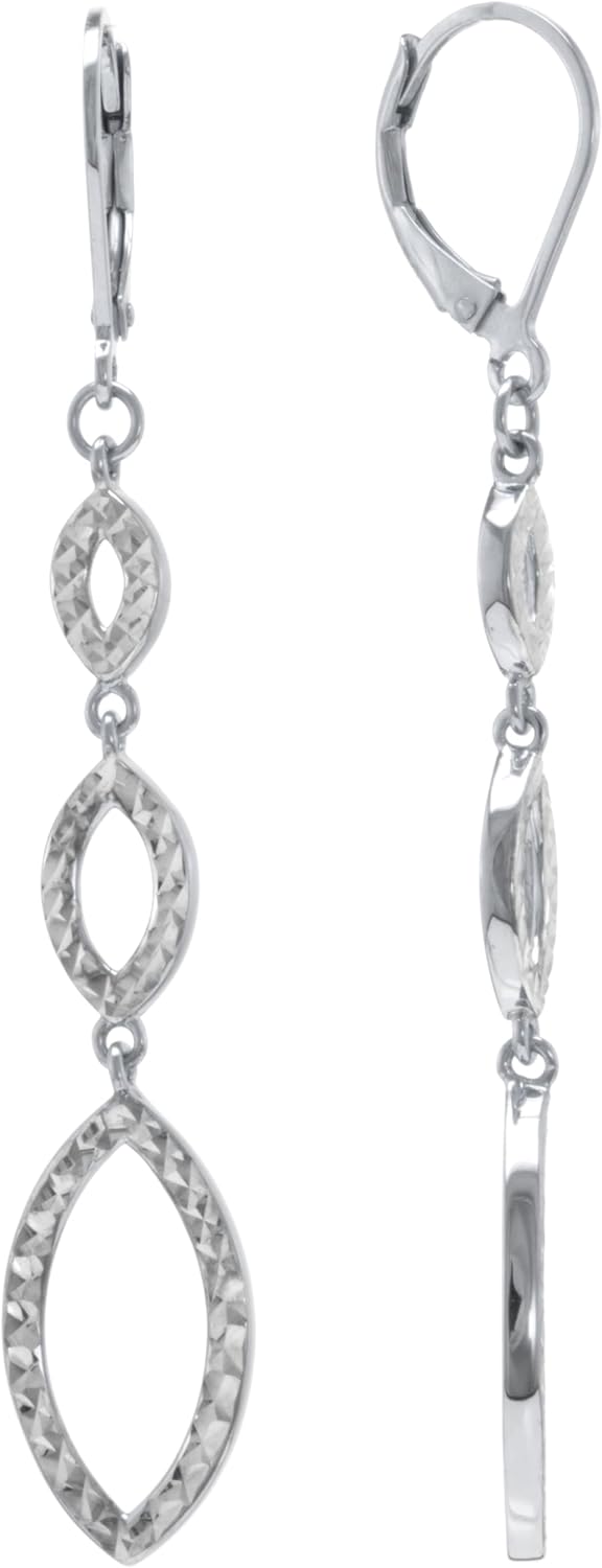 Judy Crowell Jewelry Sterling Silver and Rhodium Diamond Cut Triple Drop Leverback Earrings