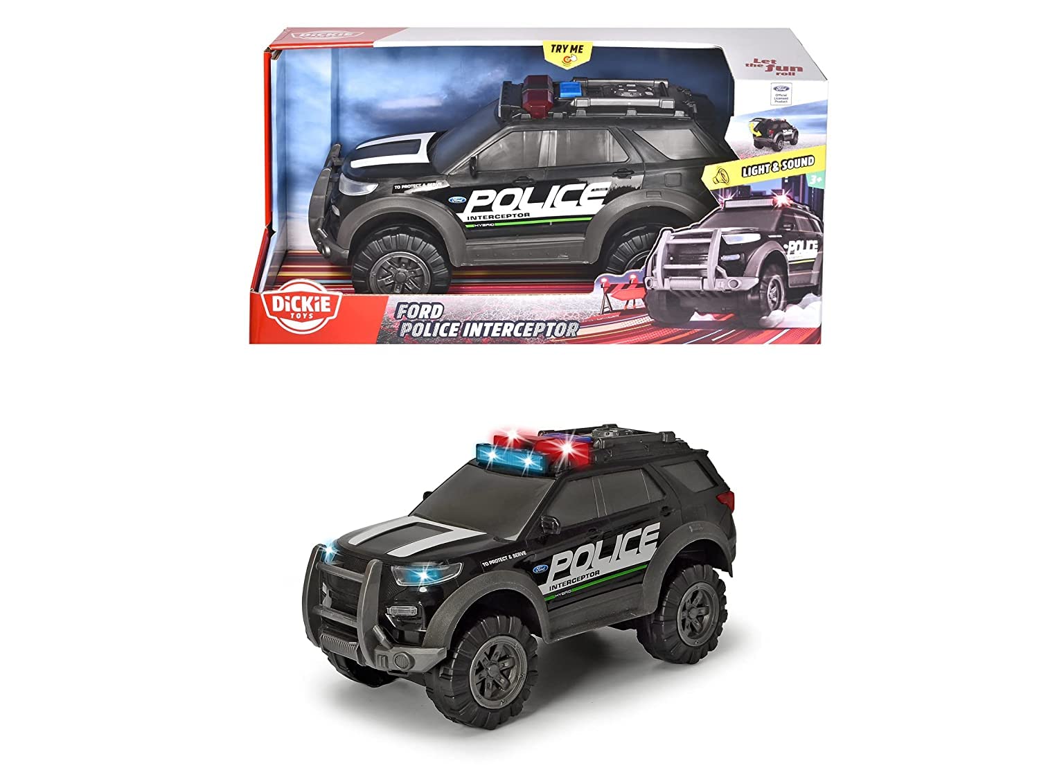 Sponsored Ad – Dickie Toys 203306017 Ford Interceptor Police SUV as Toy Car, 30 cm, with Freewheel, Flashing Light and Siren, for Children from 3 Years, Black/Grey