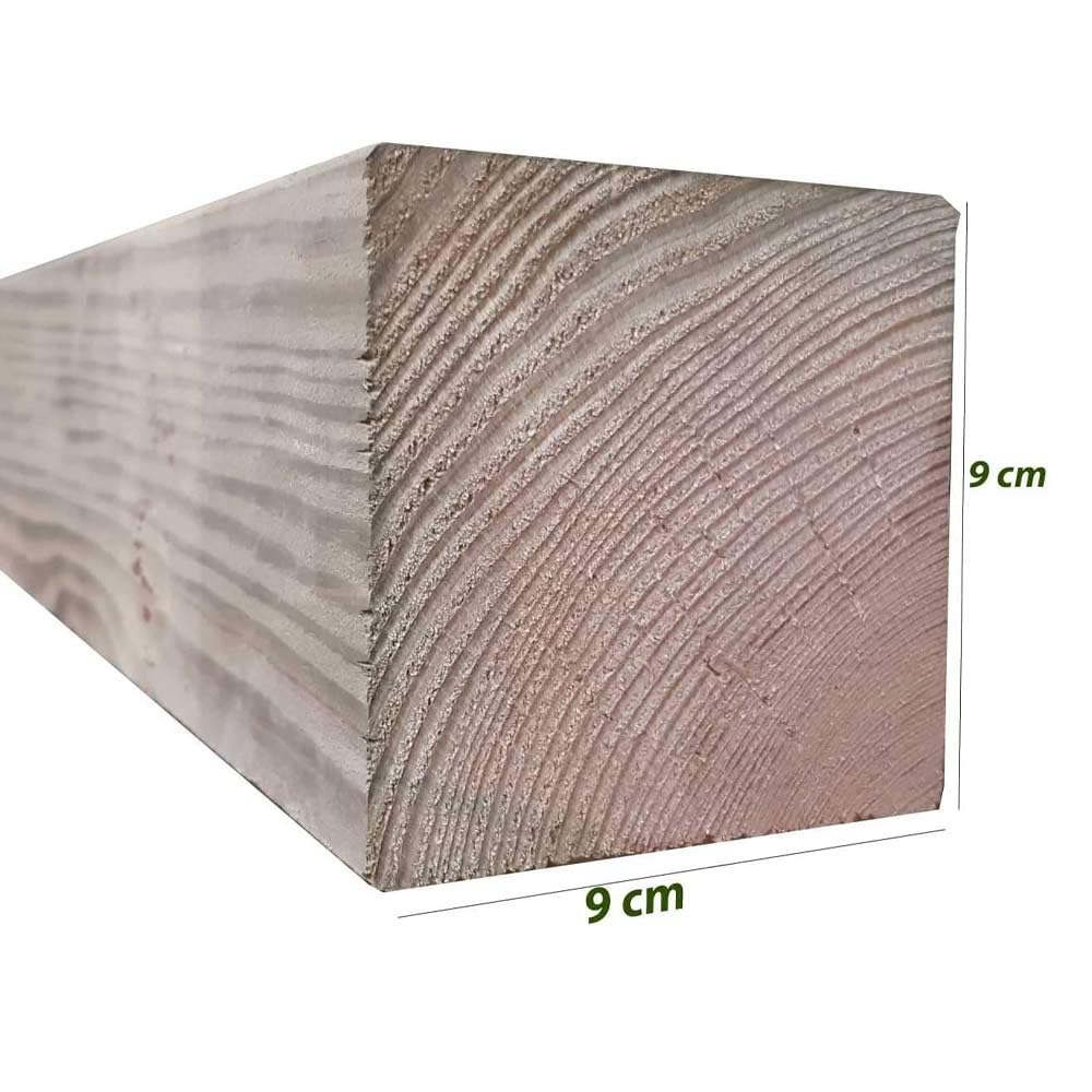 Trave in legno di pino nordico da 240 cm, sezione 9x9 cm, finitura piallata, impregnato in autoclave classe IV