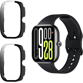 Case Compatible with Xiaomi Redmi Watch 5 [Pack of 2] PC Case with Tempered Glass Screen Protector Protective Case Full Protection Scratch-Resistant Ultra Thin Buffer Protective Case - Black