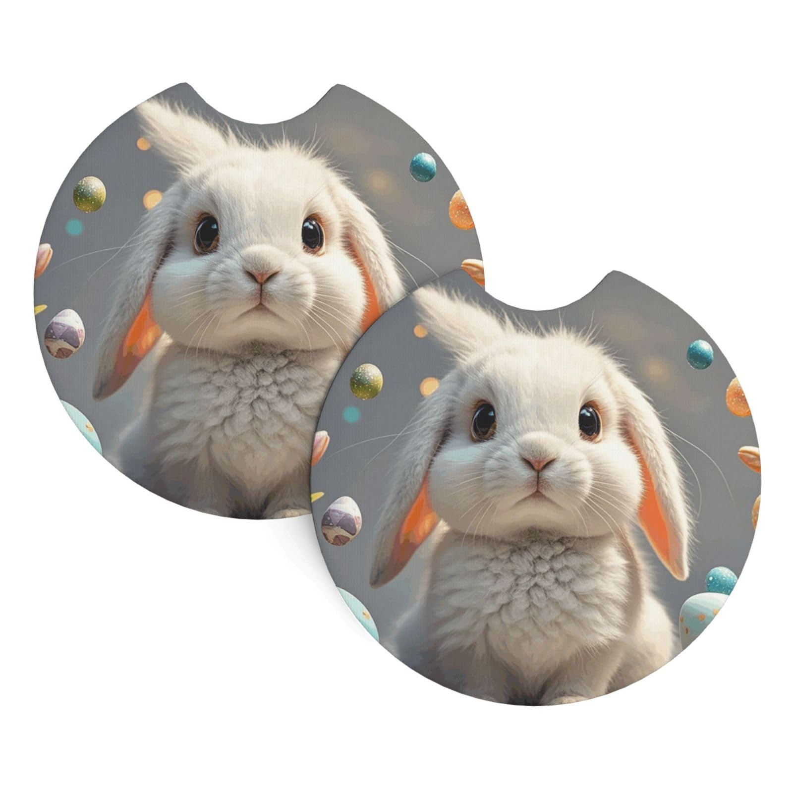 2 Pack Car Coaster for Cup Holders Cute Easter Bunny Car Cup Coaster 2.7" Neoprene Non-Slip Automotive Cup Mat Universal Auto Car Interior Accessories for Women Men Cup Pad