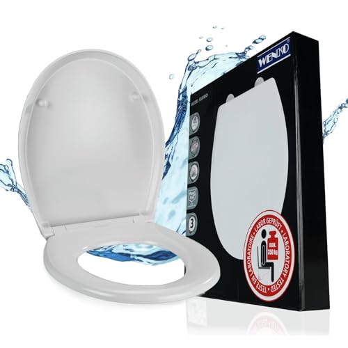 WENKO Toilettendeckel mit Absenkautomatik, hohe Belastbarkeit bis 350 kg, ovaler WC Sitz, abnehmbar, Klodeckel aus antibakteriellem, stabilem Duroplast, einfache Montage, Mod. Gubbio, weiß